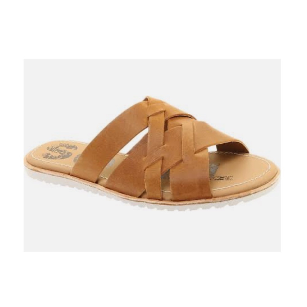 Sorel Ella slide leather sandals 10 camel